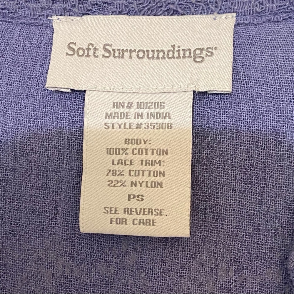 Soft Surrounding Crepe Gauzy Cotton Blouse Periwinkle Blue Sz Small Petite - Picture 2 of 9